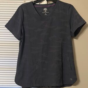Healing Hands Women's Gray Camouflage Print Scrub Top